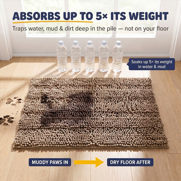 Muddy Mat® StripeMax Dog Floor Mat for Muddy Paws – Thick Plush Striped Chenille Muddy Carpet®, Super Water Absorbent Microfiber, Quick Dry, Slip Resistant Washable Indoor Mat