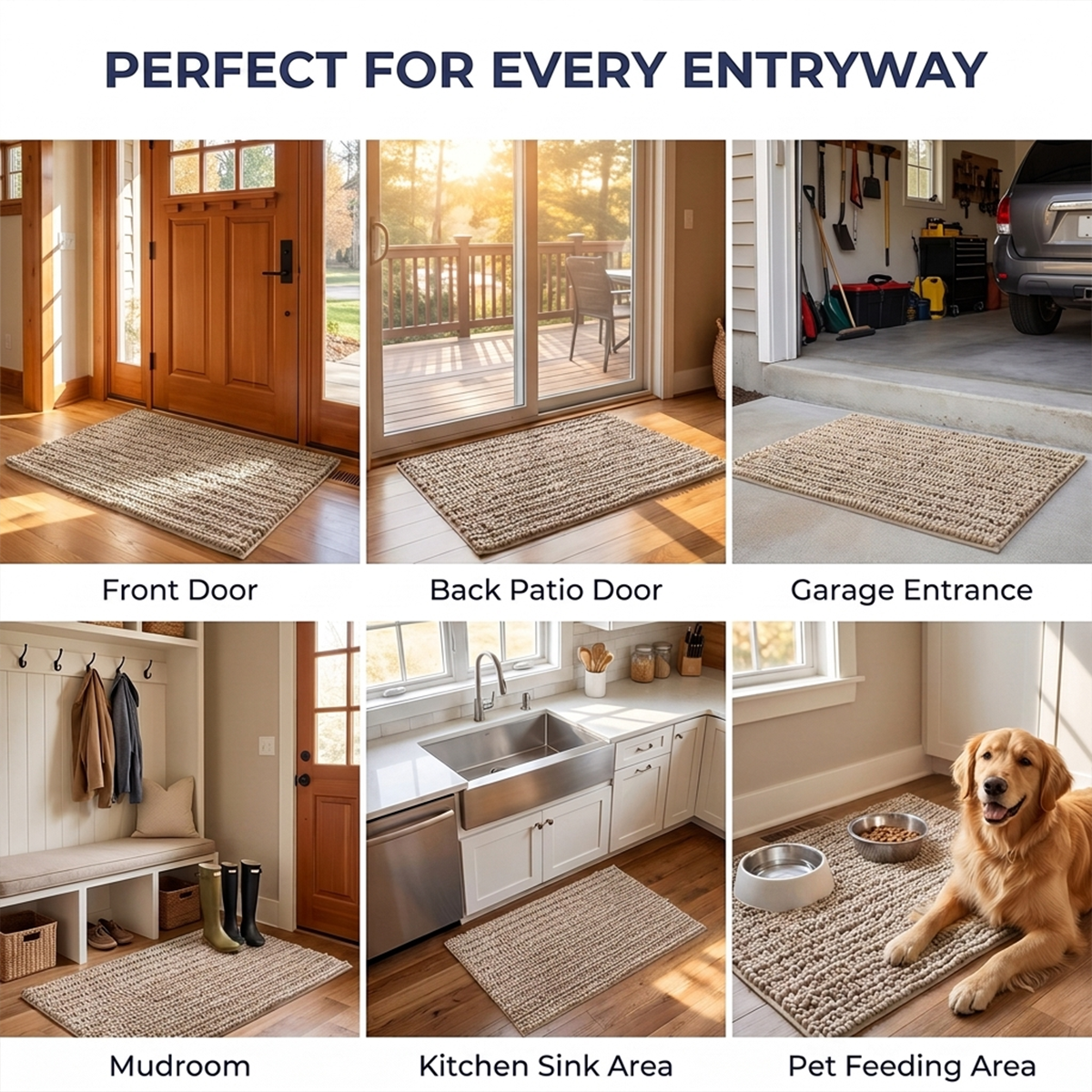 Muddy Mat® DuoMax Dog Door Mat for Muddy Paws – Dual-Texture Absorbent Mat Chenille Entryway Muddy Carpet®, Microfiber Quick Dry, Slip Resistant Machine Washable Indoor Mat