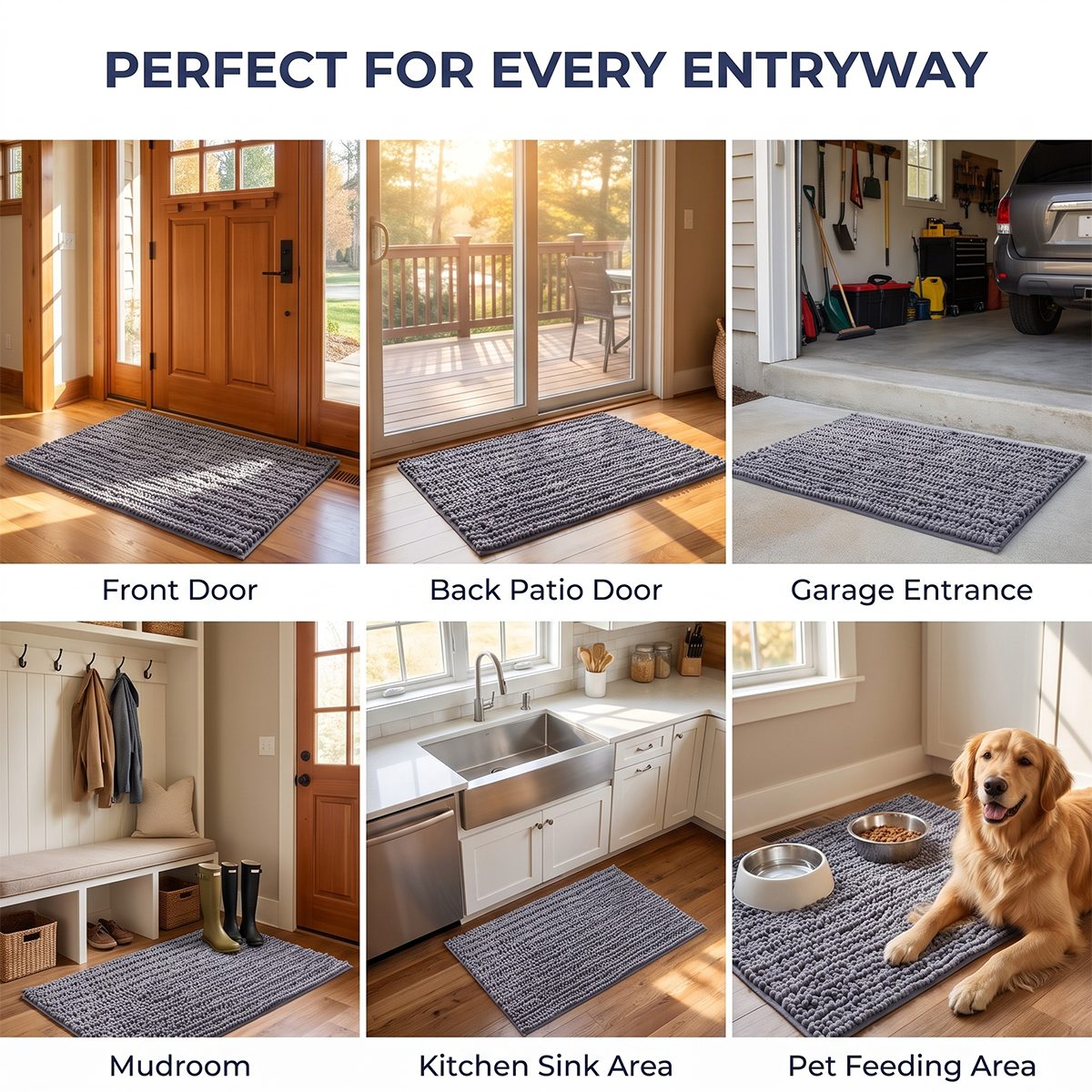 Muddy Mat® DuoMax Dog Door Mat for Muddy Paws – Dual-Texture Absorbent Mat Chenille Entryway Muddy Carpet®, Microfiber Quick Dry, Slip Resistant Machine Washable Indoor Mat