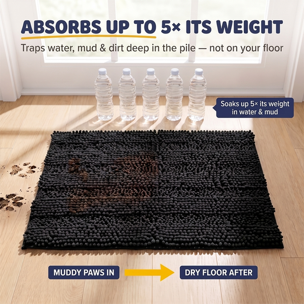 Muddy Mat® StripeMax Dog Floor Mat for Muddy Paws – Thick Plush Striped Chenille Muddy Carpet®, Super Water Absorbent Microfiber, Quick Dry, Slip Resistant Washable Indoor Mat