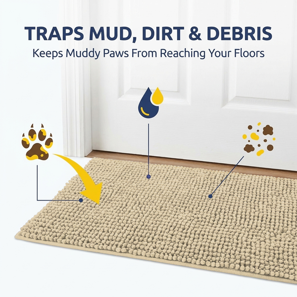 Muddy Mat® T.Max Dog Door Mat for Muddy Paws – Dirt-Trapping Chenille Entryway Muddy Carpet®, Super Water Absorbent Microfiber, Quick Dry, Slip Resistant Washable Indoor Mat