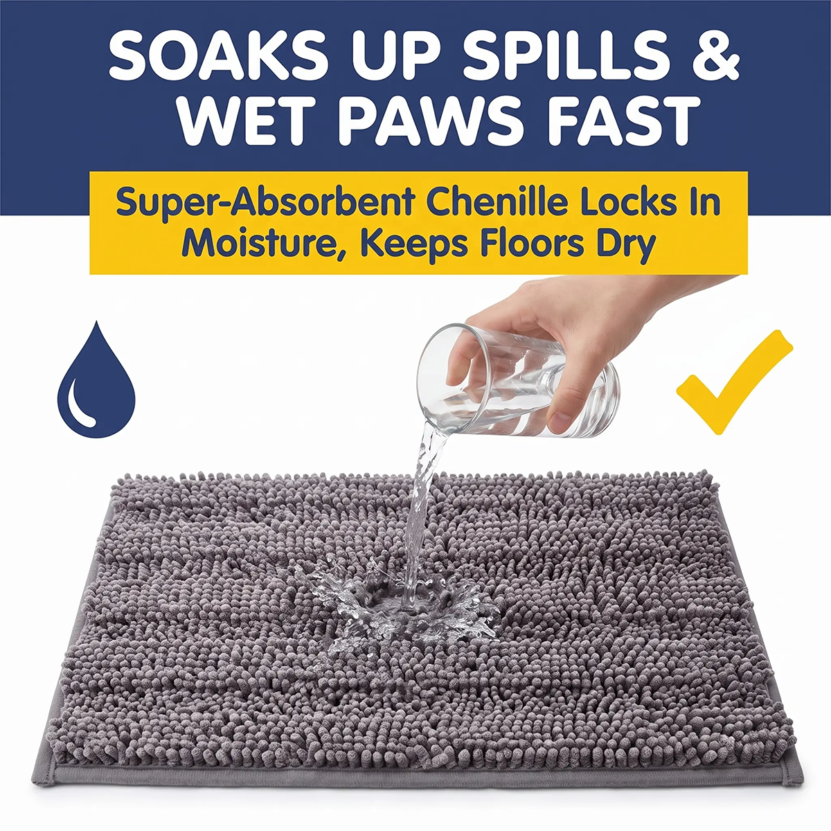 Muddy Mat® StripeMax Dog Floor Mat for Muddy Paws – Thick Plush Striped Chenille Muddy Carpet®, Super Water Absorbent Microfiber, Quick Dry, Slip Resistant Washable Indoor Mat
