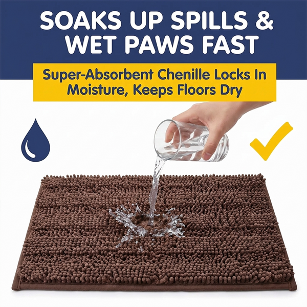 Muddy Mat® StripeMax Dog Floor Mat for Muddy Paws – Thick Plush Striped Chenille Muddy Carpet®, Super Water Absorbent Microfiber, Quick Dry, Slip Resistant Washable Indoor Mat
