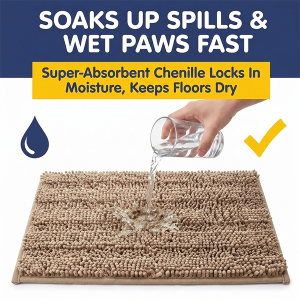 Muddy Mat® StripeMax Dog Floor Mat for Muddy Paws – Thick Plush Striped Chenille Muddy Carpet®, Super Water Absorbent Microfiber, Quick Dry, Slip Resistant Washable Indoor Mat