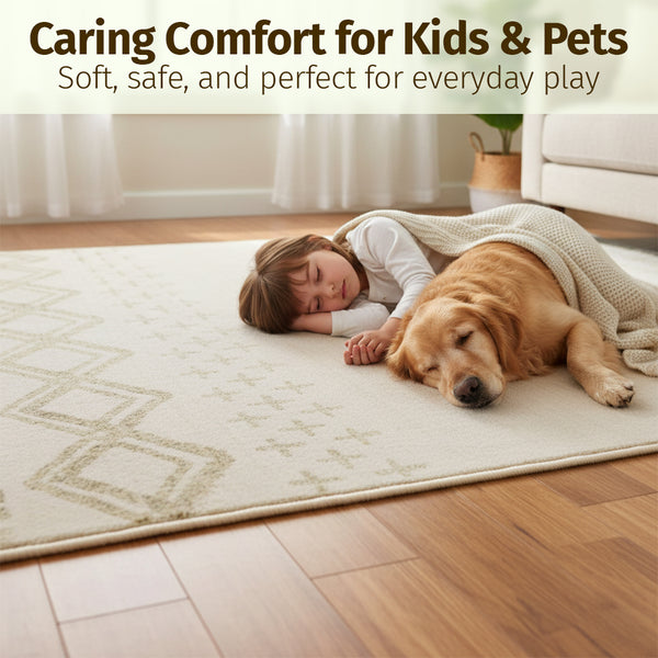 Muddy Mat® Tribal Washable Area Rugs for Living Room, Bedroom & Dining Room – Modern Soft Low Pile Non Slip Carpet – Pet Friendly Waterproof Foldable Rugs for Home