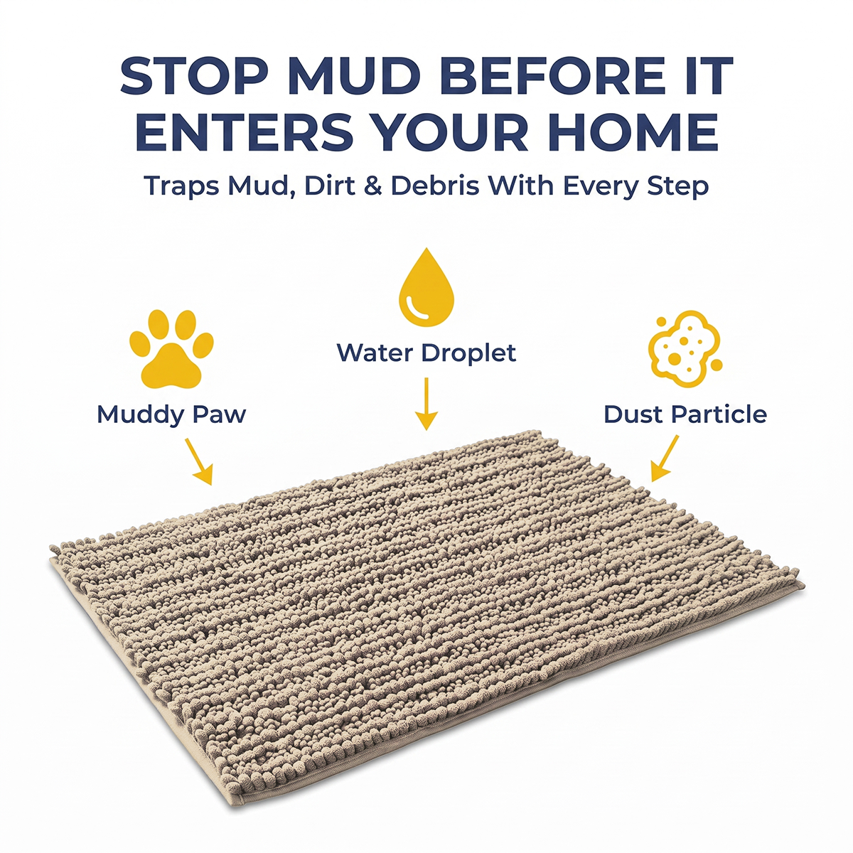 Muddy Mat® DuoMax Dog Door Mat for Muddy Paws – Dual-Texture Absorbent Mat Chenille Entryway Muddy Carpet®, Microfiber Quick Dry, Slip Resistant Machine Washable Indoor Mat