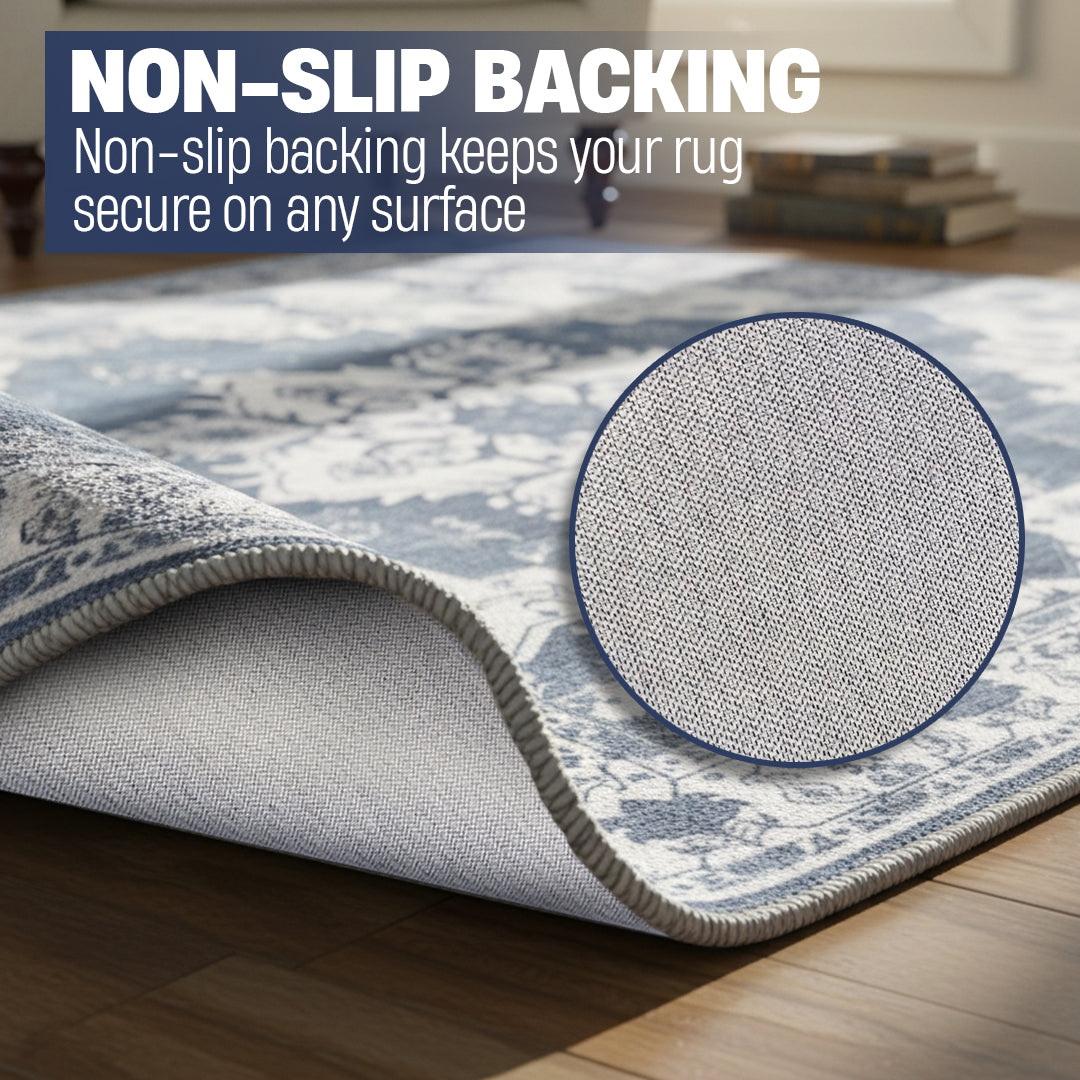Muddy Mat® Navybell Washable Area Rugs for Living Room, Bedroom & Dining Room – Modern Soft Low Pile Non Slip Carpet – Pet Friendly Waterproof Foldable Rugs for Home