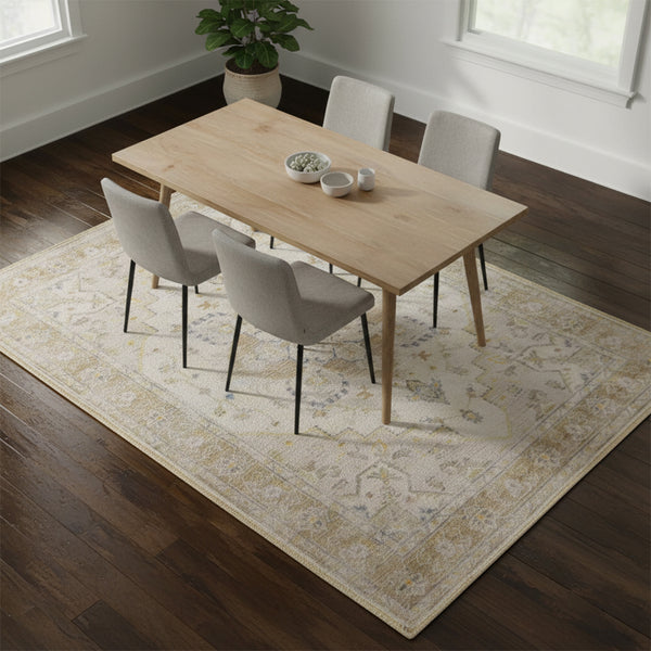 Muddy Mat® Champagne Washable Area Rugs for Living Room, Bedroom & Dining Room – Modern Soft Low Pile Non Slip Carpet – Pet Friendly Waterproof Foldable Rugs for Home