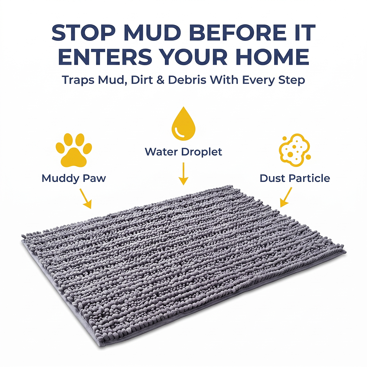 Muddy Mat® DuoMax Dog Door Mat for Muddy Paws – Dual-Texture Absorbent Mat Chenille Entryway Muddy Carpet®, Microfiber Quick Dry, Slip Resistant Machine Washable Indoor Mat