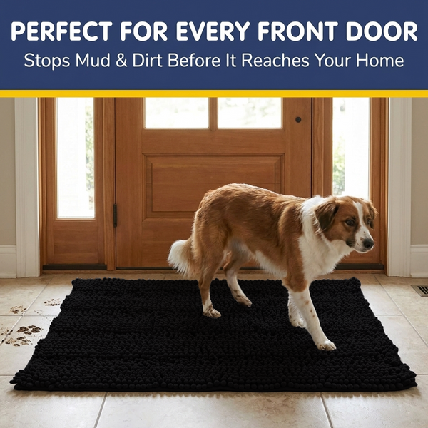 Muddy Mat® StripeMax Dog Floor Mat for Muddy Paws – Thick Plush Striped Chenille Muddy Carpet®, Super Water Absorbent Microfiber, Quick Dry, Slip Resistant Washable Indoor Mat