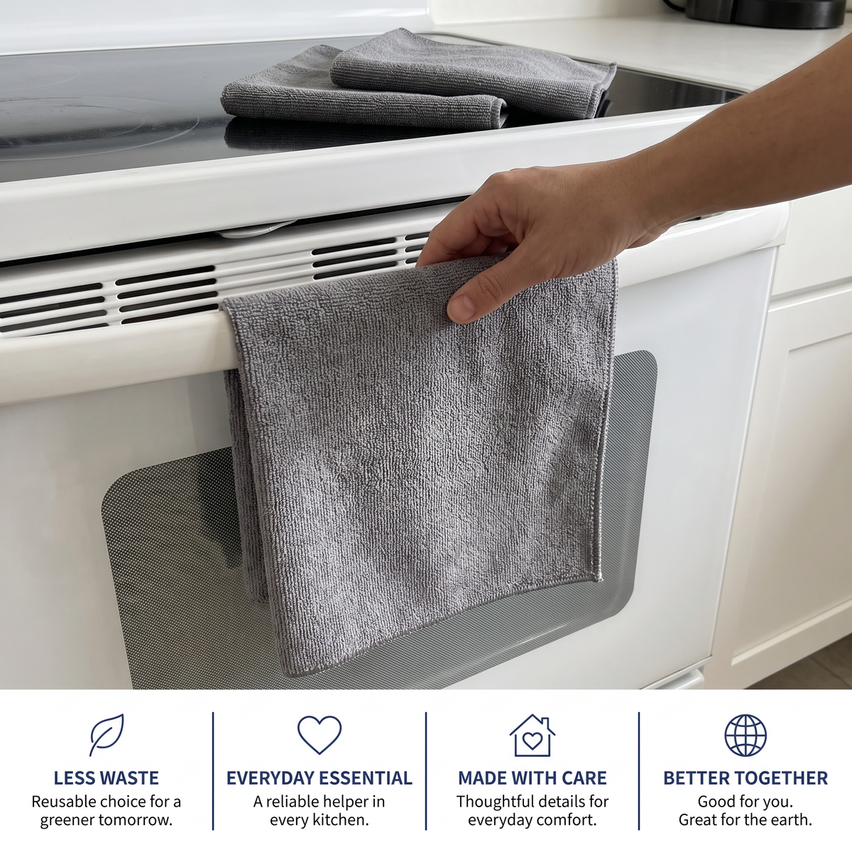 Muddy Mat® Kitchen Towels 3 Pack - Super Absorbent Microfiber Dish Cloths, Quick Dry Soft Cleaning Towels for Dishes, Counters and Spills, Machine Washable, Grey 11.8" x 11.8"