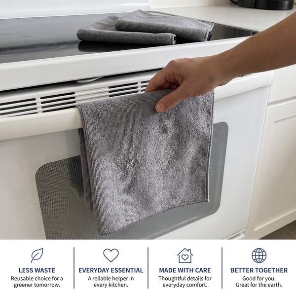 Muddy Mat® Kitchen Towels 3 Pack - Super Absorbent Microfiber Dish Cloths, Quick Dry Soft Cleaning Towels for Dishes, Counters and Spills, Machine Washable, Grey 11.8" x 11.8"