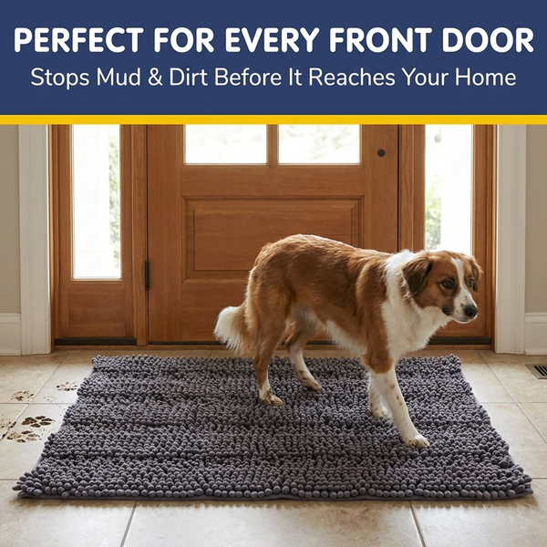 Muddy Mat® StripeMax Dog Floor Mat for Muddy Paws – Thick Plush Striped Chenille Muddy Carpet®, Super Water Absorbent Microfiber, Quick Dry, Slip Resistant Washable Indoor Mat