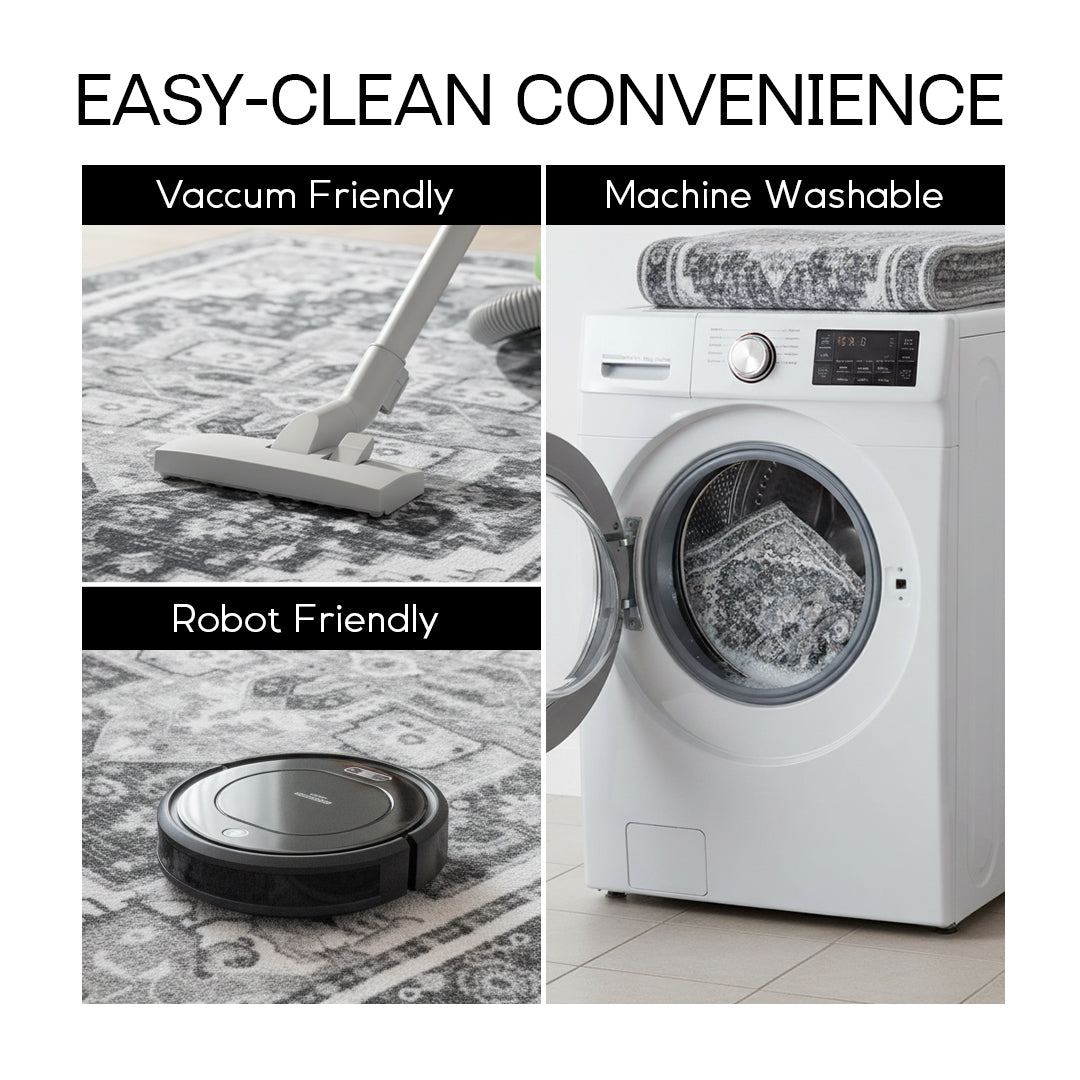 Muddy Mat® Onyx Washable Area Rugs for Living Room, Bedroom & Dining Room – Modern Soft Low Pile Non Slip Carpet – Pet Friendly Waterproof Foldable Rugs for Home