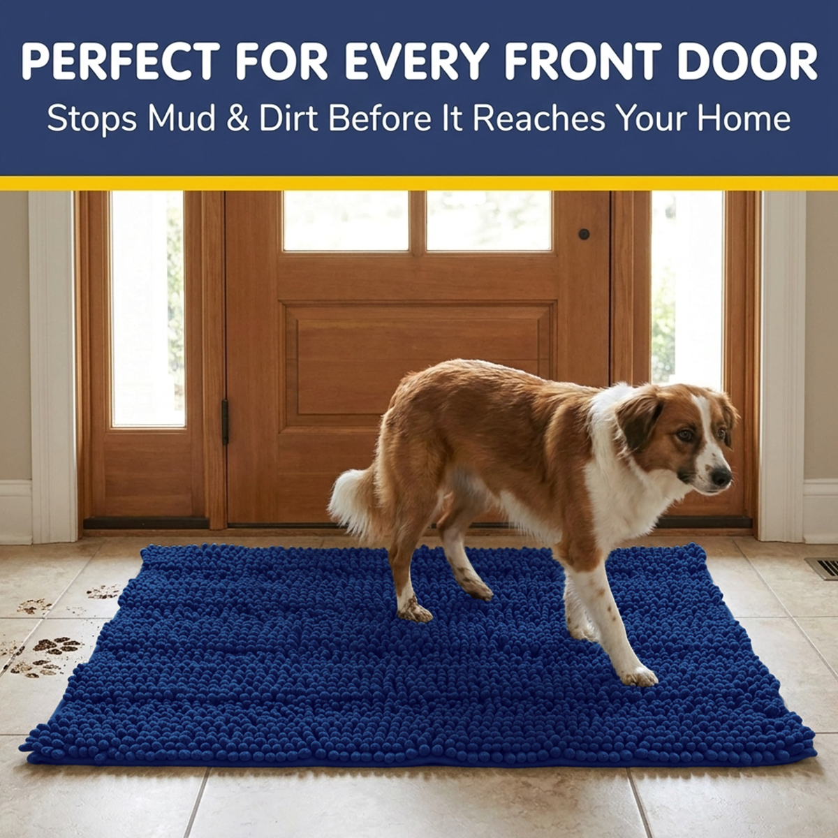 Muddy Mat® StripeMax Dog Floor Mat for Muddy Paws – Thick Plush Striped Chenille Muddy Carpet®, Super Water Absorbent Microfiber, Quick Dry, Slip Resistant Washable Indoor Mat