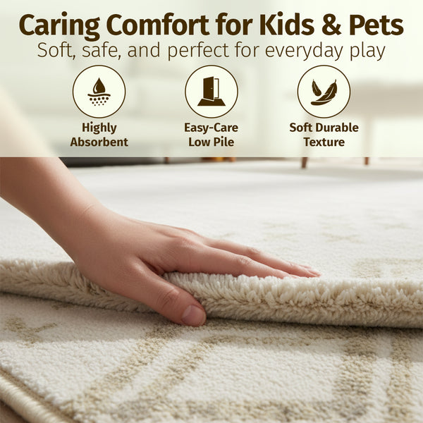 Muddy Mat® Tribal Washable Area Rugs for Living Room, Bedroom & Dining Room – Modern Soft Low Pile Non Slip Carpet – Pet Friendly Waterproof Foldable Rugs for Home