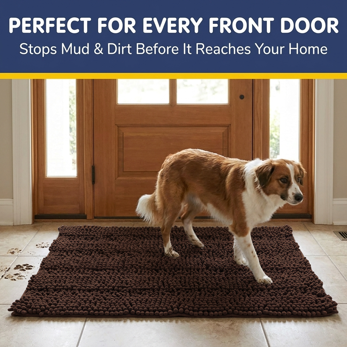 Muddy Mat® StripeMax Dog Floor Mat for Muddy Paws – Thick Plush Striped Chenille Muddy Carpet®, Super Water Absorbent Microfiber, Quick Dry, Slip Resistant Washable Indoor Mat
