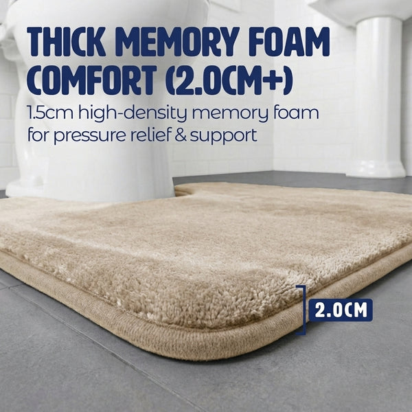 Muddy Mat® Memory Foam Bath Mat Set 2 Piece – Velvet Soft Non Slip Bathroom Rugs Set, Thick Absorbent Washable Bath Mats for Bathroom Floor and Shower, 20"x30" + 20"x20" U-Shaped