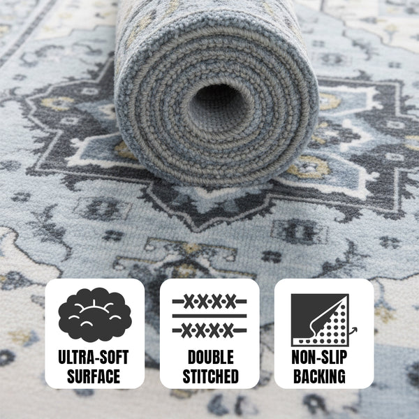 Muddy Mat® Azure Washable Area Rugs for Living Room, Bedroom & Dining Room – Modern Soft Low Pile Non Slip Carpet – Pet Friendly Waterproof Foldable Rugs for Home