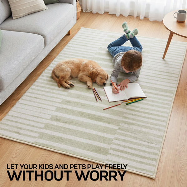 Muddy Mat® Creamline Washable Area Rugs for Living Room, Bedroom & Dining Room – Modern Soft Low Pile Non Slip Carpet – Pet Friendly Waterproof Foldable Rugs for Home