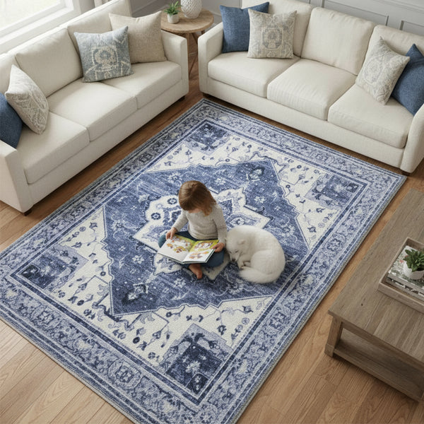 Muddy Mat® Admiral Washable Area Rugs for Living Room, Bedroom & Dining Room – Modern Soft Low Pile Non Slip Carpet – Pet Friendly Waterproof Foldable Rugs for Home