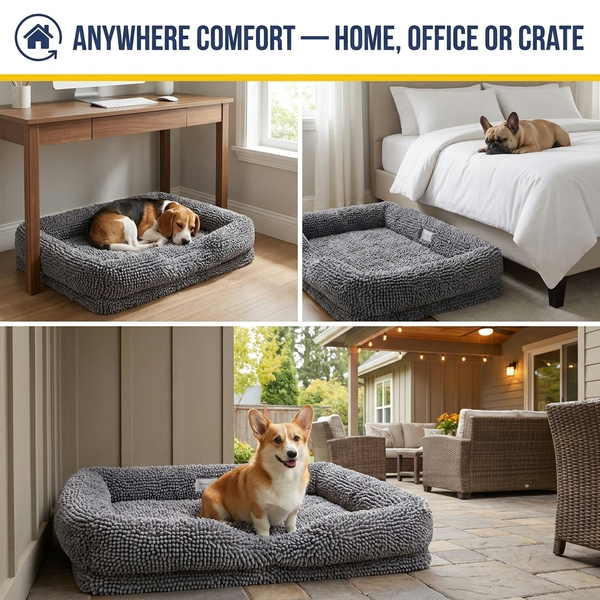 Muddy Mat® Cloud K-9 Rectangle Dog Bed for Dogs & Cats, Chenille Bolster Bed with Foam Support, Machine Washable Removable Cover, Slip Resistant Crate & Couch Bed