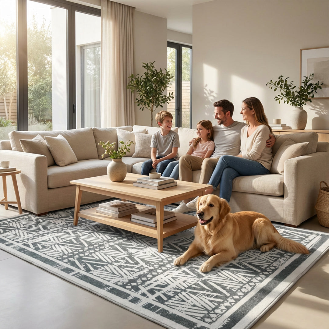 Muddy Mat® Zenith Washable Area Rugs for Living Room, Bedroom & Dining Room – Modern Soft Low Pile Non Slip Carpet – Pet Friendly Waterproof Foldable Rugs for Home
