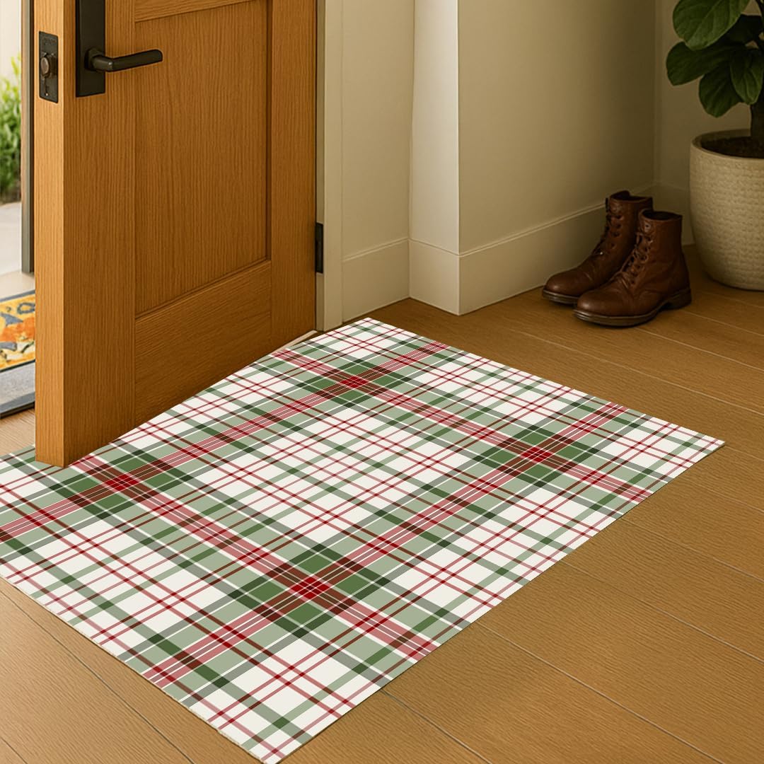 Muddy Mat® Plaid Washable Area Rugs for Living Room, Bedroom & Dining Room – Modern Soft Low Pile Non Slip Carpet – Pet Friendly Waterproof Foldable Rugs for Home