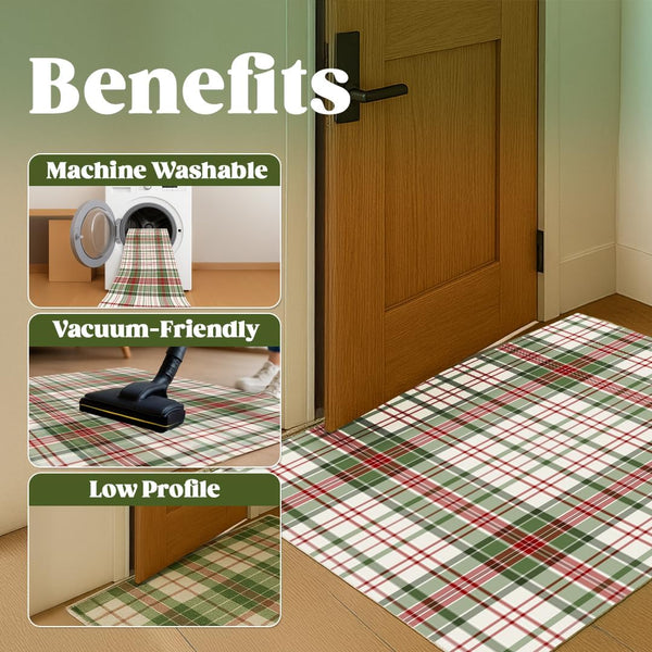 Muddy Mat® Plaid Washable Area Rugs for Living Room, Bedroom & Dining Room – Modern Soft Low Pile Non Slip Carpet – Pet Friendly Waterproof Foldable Rugs for Home