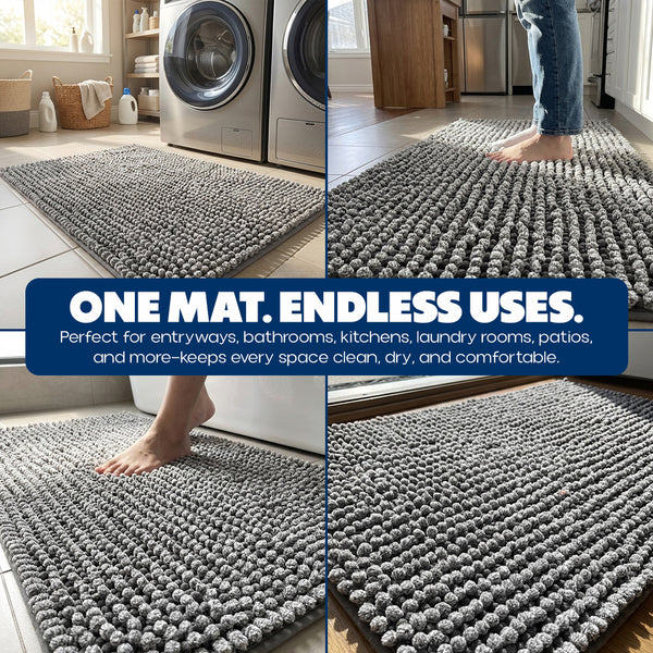 Muddy Mat® TrapMax Indoor Dog Door Mat & Bathroom Rugs – Non Slip Chenille Entryway Rug for Muddy Paws, Super Absorbent Washable Front Door Mat, Quick Dry Bath Mat
