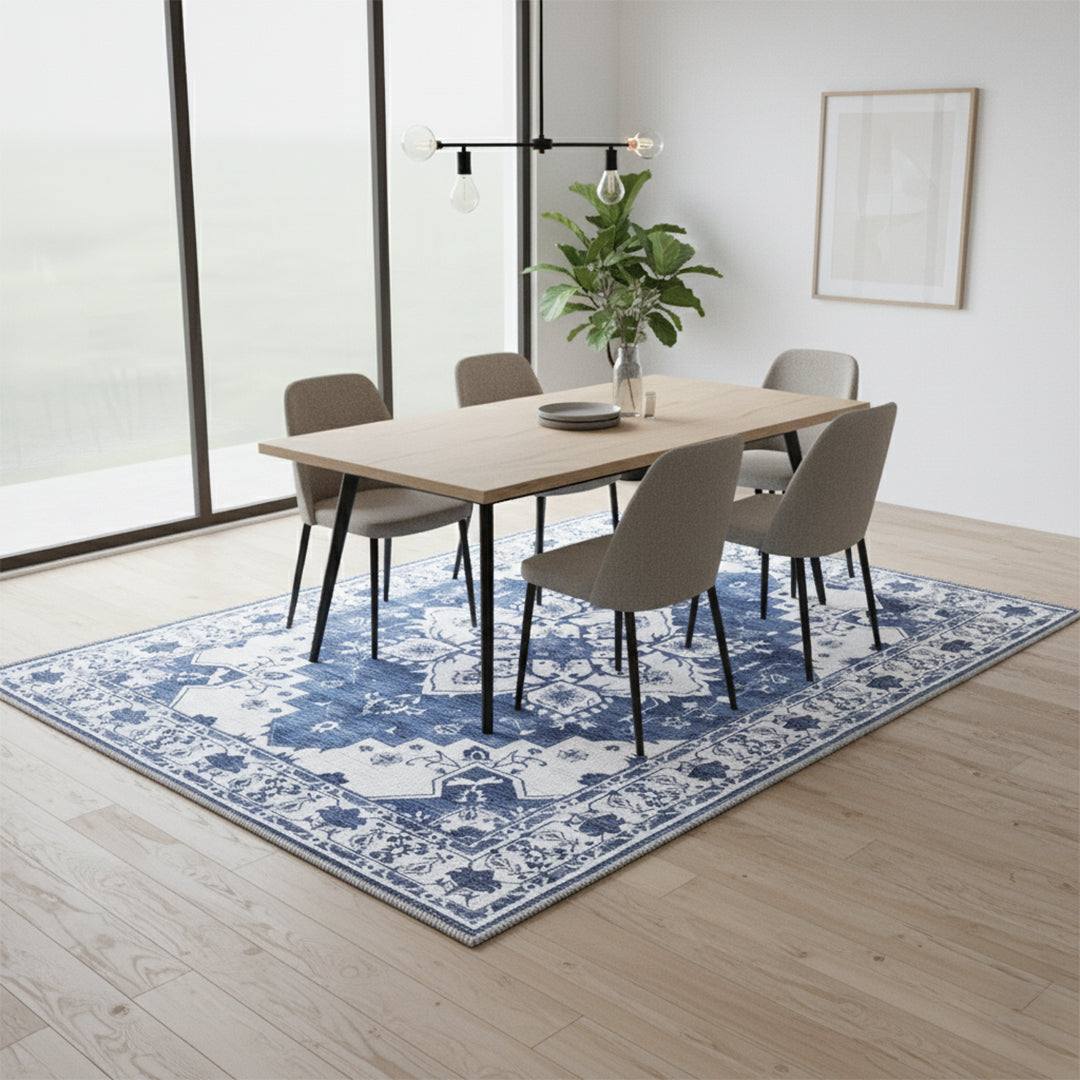 Muddy Mat® Navybell Washable Area Rugs for Living Room, Bedroom & Dining Room – Modern Soft Low Pile Non Slip Carpet – Pet Friendly Waterproof Foldable Rugs for Home