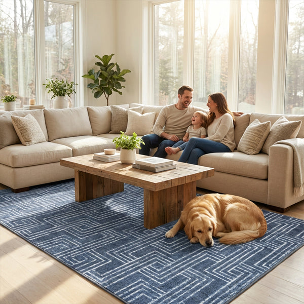 Muddy Mat® Cipher Washable Area Rugs for Living Room, Bedroom & Dining Room – Modern Soft Low Pile Non Slip Carpet – Pet Friendly Waterproof Foldable Rugs for Home