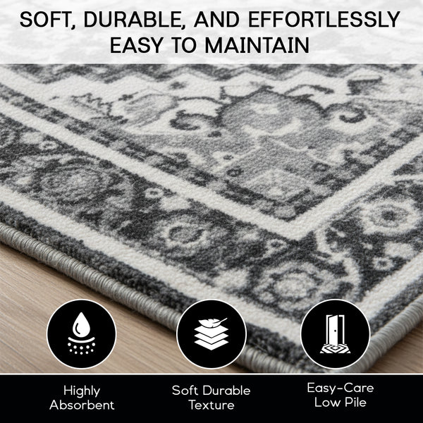 Muddy Mat® Onyx Washable Area Rugs for Living Room, Bedroom & Dining Room – Modern Soft Low Pile Non Slip Carpet – Pet Friendly Waterproof Foldable Rugs for Home