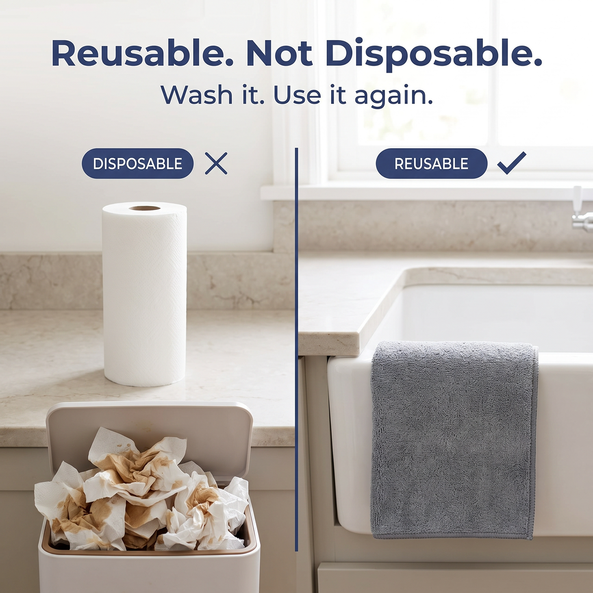 Muddy Mat® Kitchen Towels 3 Pack - Super Absorbent Microfiber Dish Cloths, Quick Dry Soft Cleaning Towels for Dishes, Counters and Spills, Machine Washable, Grey 11.8" x 11.8"