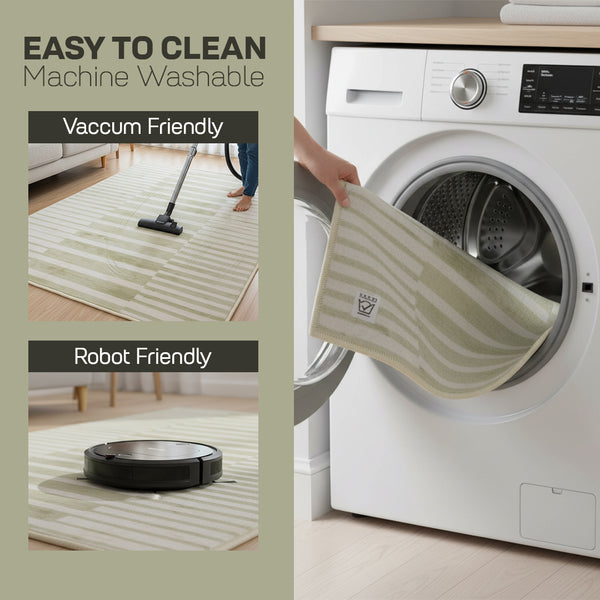 Muddy Mat® Creamline Washable Area Rugs for Living Room, Bedroom & Dining Room – Modern Soft Low Pile Non Slip Carpet – Pet Friendly Waterproof Foldable Rugs for Home