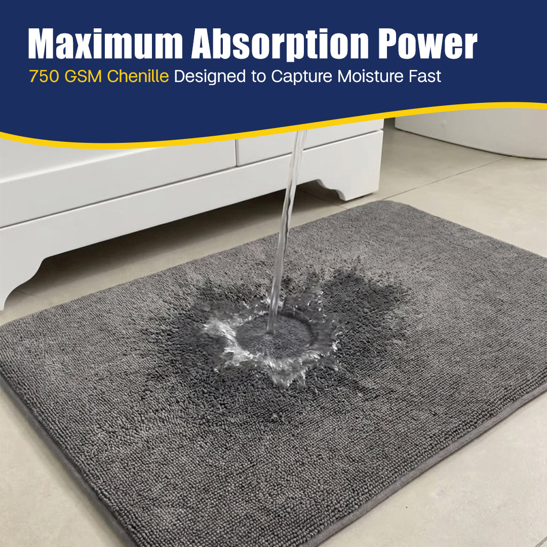 Muddy Mat® CloudStep Bathroom Rugs 2 Piece Set, Non Slip Bath Mats for Bathroom, Absorbent Memory Foam Chenille, Machine Washable Quick Dry Toilet Rug Set, 20"x30" + 20"x20" U-Shaped