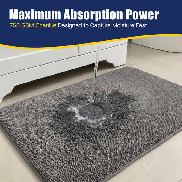 Muddy Mat® CloudStep Bathroom Rugs 2 Piece Set, Non Slip Bath Mats for Bathroom, Absorbent Memory Foam Chenille, Machine Washable Quick Dry Toilet Rug Set, 20"x30" + 20"x20" U-Shaped