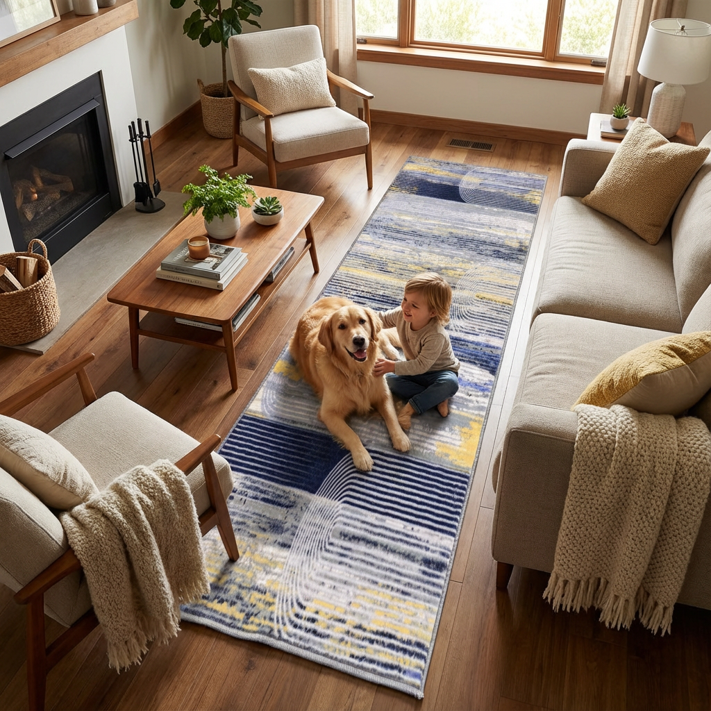 Muddy Mat® Horizon Washable Area Rugs for Living Room, Bedroom & Dining Room – Modern Soft Low Pile Non Slip Carpet – Pet Friendly Waterproof Foldable Rugs for Home