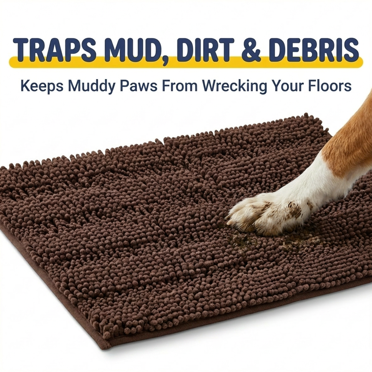 Muddy Mat® StripeMax Dog Floor Mat for Muddy Paws – Thick Plush Striped Chenille Muddy Carpet®, Super Water Absorbent Microfiber, Quick Dry, Slip Resistant Washable Indoor Mat