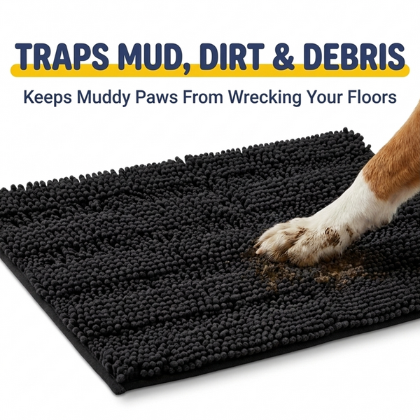 Muddy Mat® StripeMax Dog Floor Mat for Muddy Paws – Thick Plush Striped Chenille Muddy Carpet®, Super Water Absorbent Microfiber, Quick Dry, Slip Resistant Washable Indoor Mat