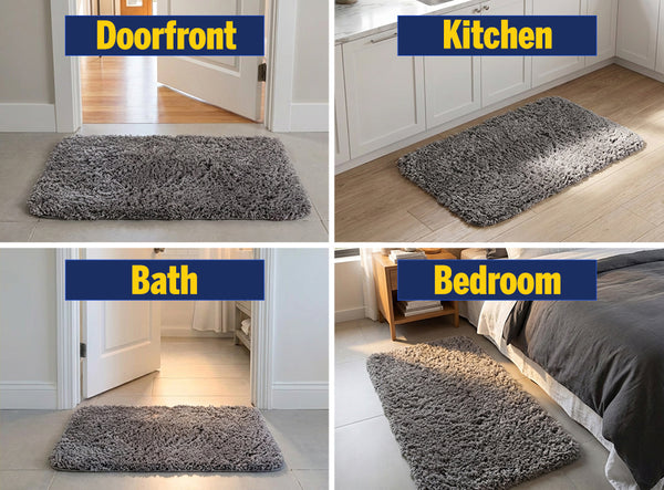 Muddy Mat® Fluffy Bathroom Rugs 2 Piece Set, Soft Absorbent Microfiber Bath Mats, Non Slip, Quick Dry, Machine Washable for Floor, Tub, Shower & Toilet, 20"x30" + 20"x20" U-Shaped