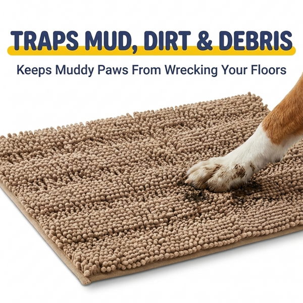 Muddy Mat® StripeMax Dog Floor Mat for Muddy Paws – Thick Plush Striped Chenille Muddy Carpet®, Super Water Absorbent Microfiber, Quick Dry, Slip Resistant Washable Indoor Mat