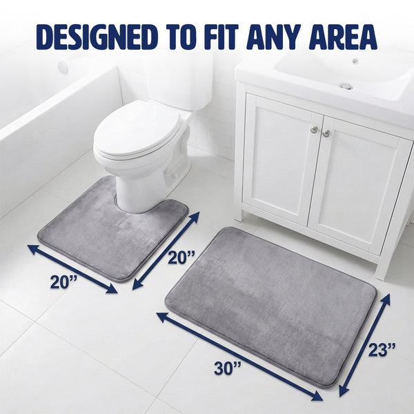 Muddy Mat® Memory Foam Bath Mat Set 2 Piece – Velvet Soft Non Slip Bathroom Rugs Set, Thick Absorbent Washable Bath Mats for Bathroom Floor and Shower, 20"x30" + 20"x20" U-Shaped
