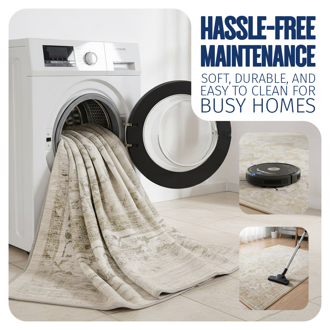 Muddy Mat® Champagne Washable Area Rugs for Living Room, Bedroom & Dining Room – Modern Soft Low Pile Non Slip Carpet – Pet Friendly Waterproof Foldable Rugs for Home