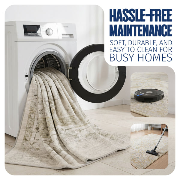 Muddy Mat® Champagne Washable Area Rugs for Living Room, Bedroom & Dining Room – Modern Soft Low Pile Non Slip Carpet – Pet Friendly Waterproof Foldable Rugs for Home