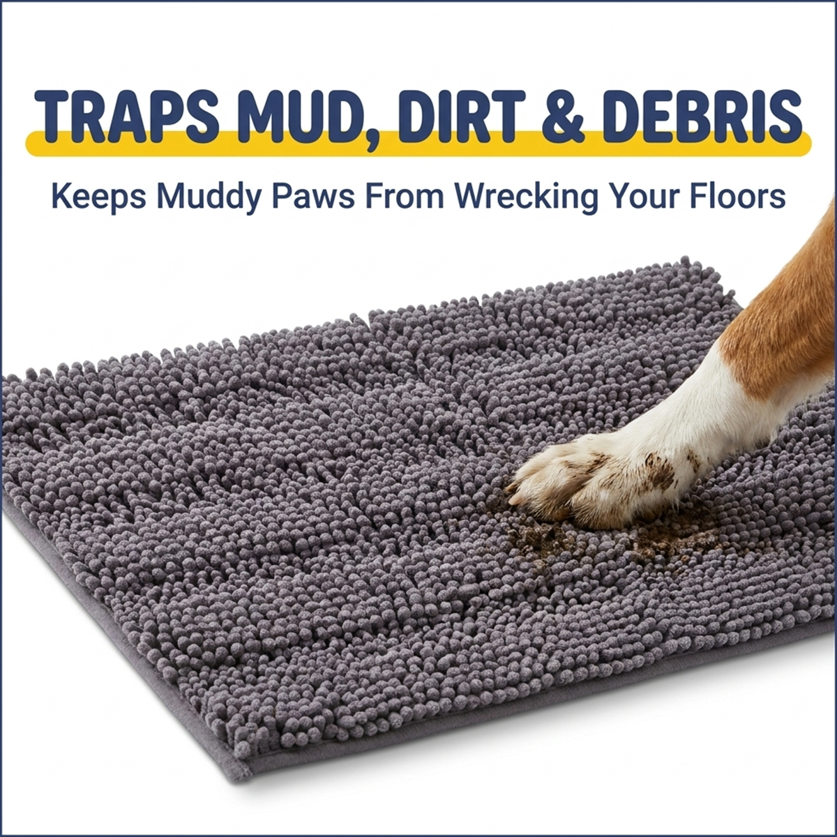 Muddy Mat® StripeMax Dog Floor Mat for Muddy Paws – Thick Plush Striped Chenille Muddy Carpet®, Super Water Absorbent Microfiber, Quick Dry, Slip Resistant Washable Indoor Mat
