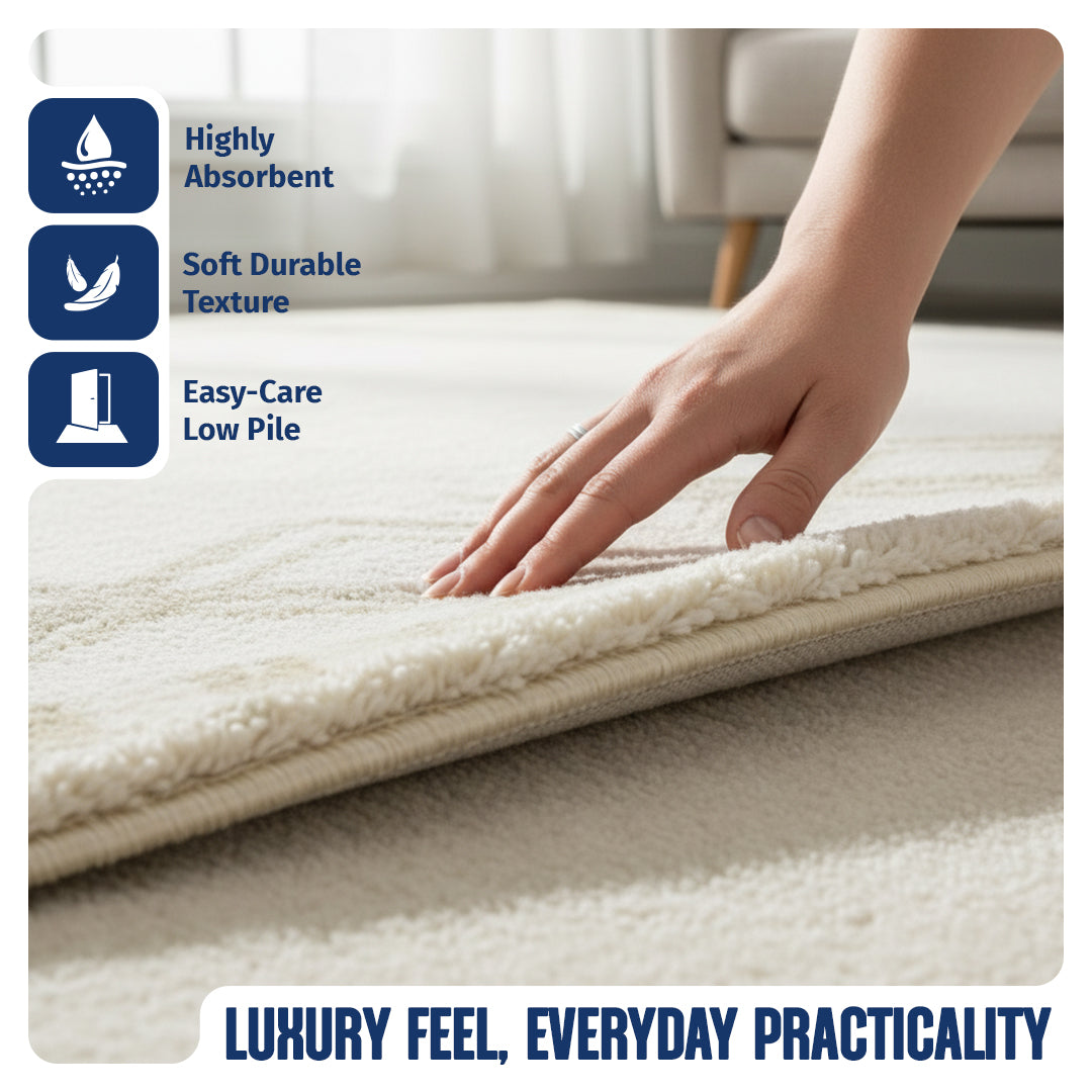 Muddy Mat® Champagne Washable Area Rugs for Living Room, Bedroom & Dining Room – Modern Soft Low Pile Non Slip Carpet – Pet Friendly Waterproof Foldable Rugs for Home