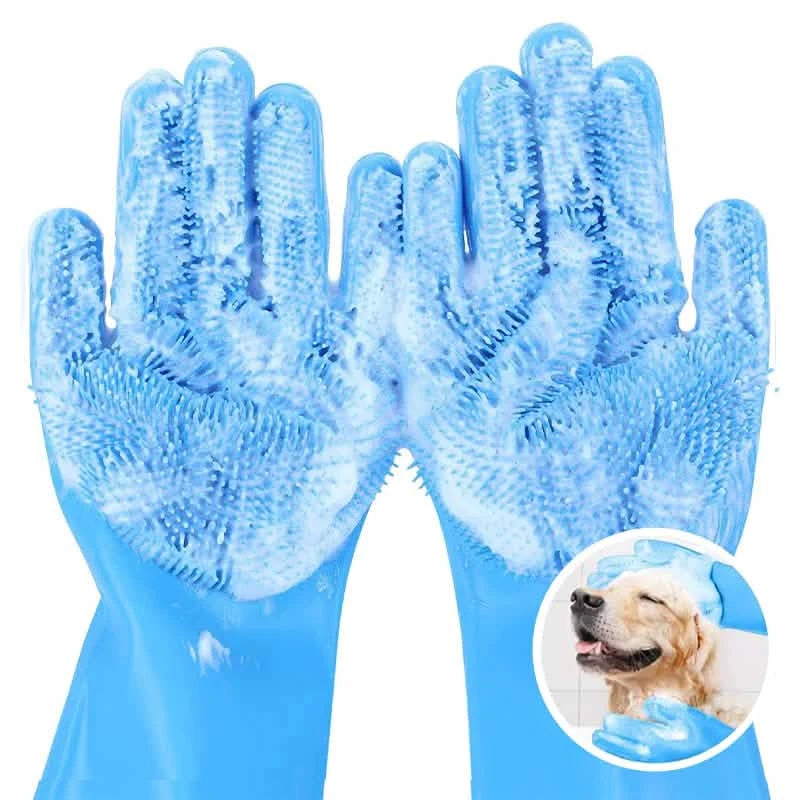 Rubber Scrubbers Bathing Grooming Gloves