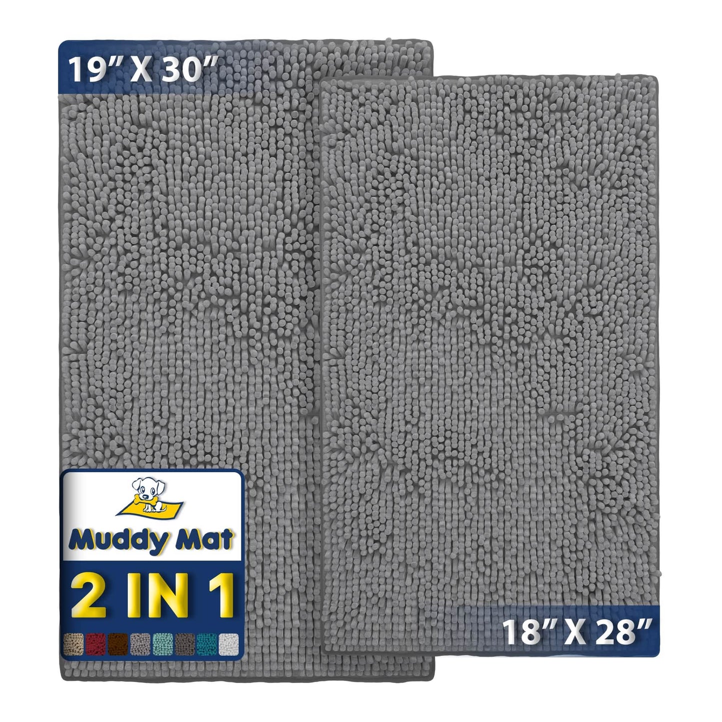 Muddy Mat® - Anti-Mud Dog Door Mat - Pack of 2 - 18" x 28" & 19" x 30"