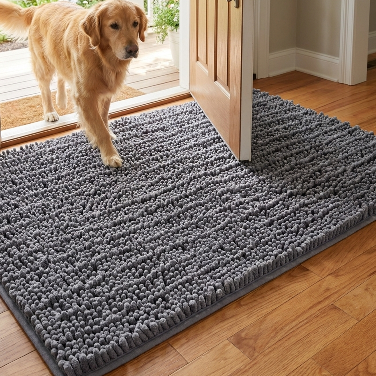 Muddy Mat® MudMax Dog Door Mat for Muddy Paws – Ultra Water Absorbing Mat Chenille Muddy Carpet® Soaks 5X Water, Microfiber Quick Dry, Slip Resistant Machine Washable Indoor Mat